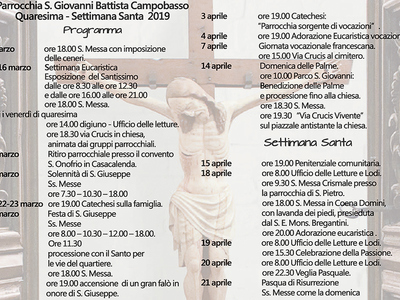 Parrocchia S. Giovanni Battista in Campobasso. Programma Quaresima 2019