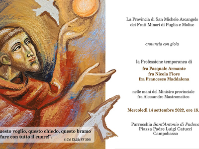 Professione Temporanea di fra Pasquale Armante, fra Nicola Fiore e fra Francesco Maddalena