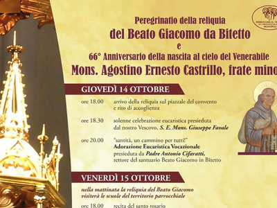 Peregrinatio reliquia del Beato Giacomo e anniversario della nascita al cielo di Mons. Agostino Castrillo