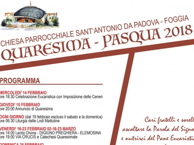 Parrocchia S. Antonio in Foggia - Programma Quaresima, Pasqua 2018
